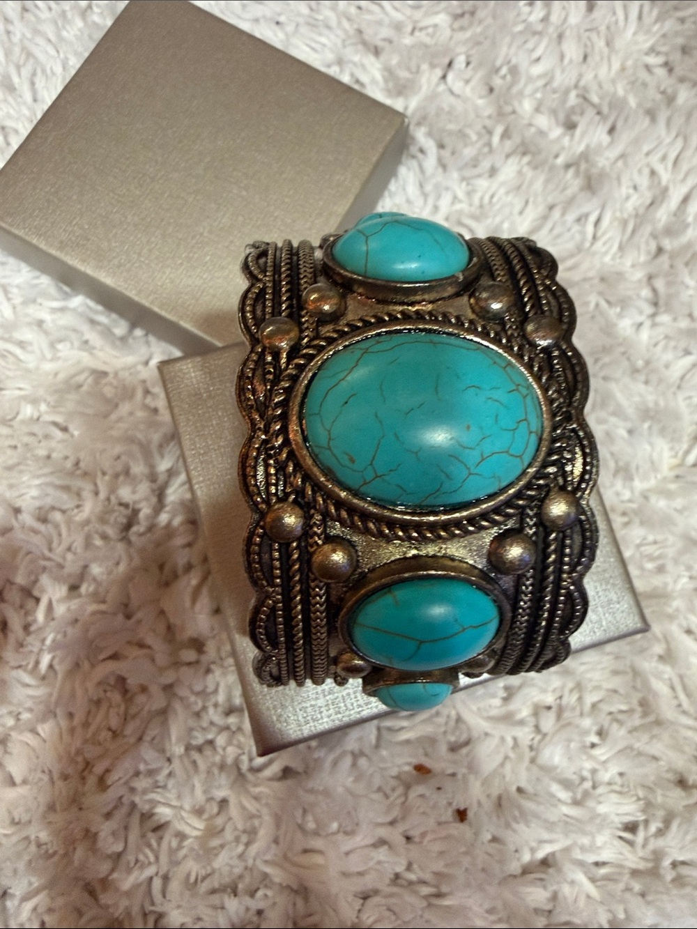 Turquoise Stone Statement Cuff Bracelet - Women Jewelry